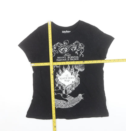 Harry Potter Women’s Black XS T-Shirt Marauder’s Map Casual Top