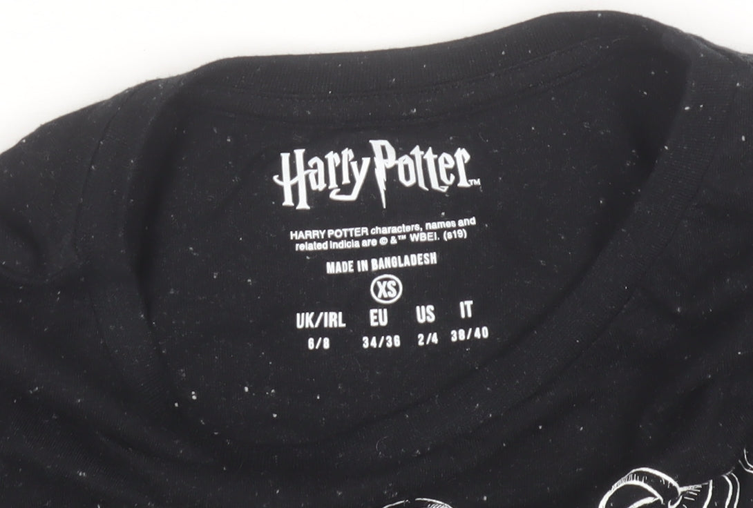 Harry Potter Women’s Black XS T-Shirt Marauder’s Map Casual Top