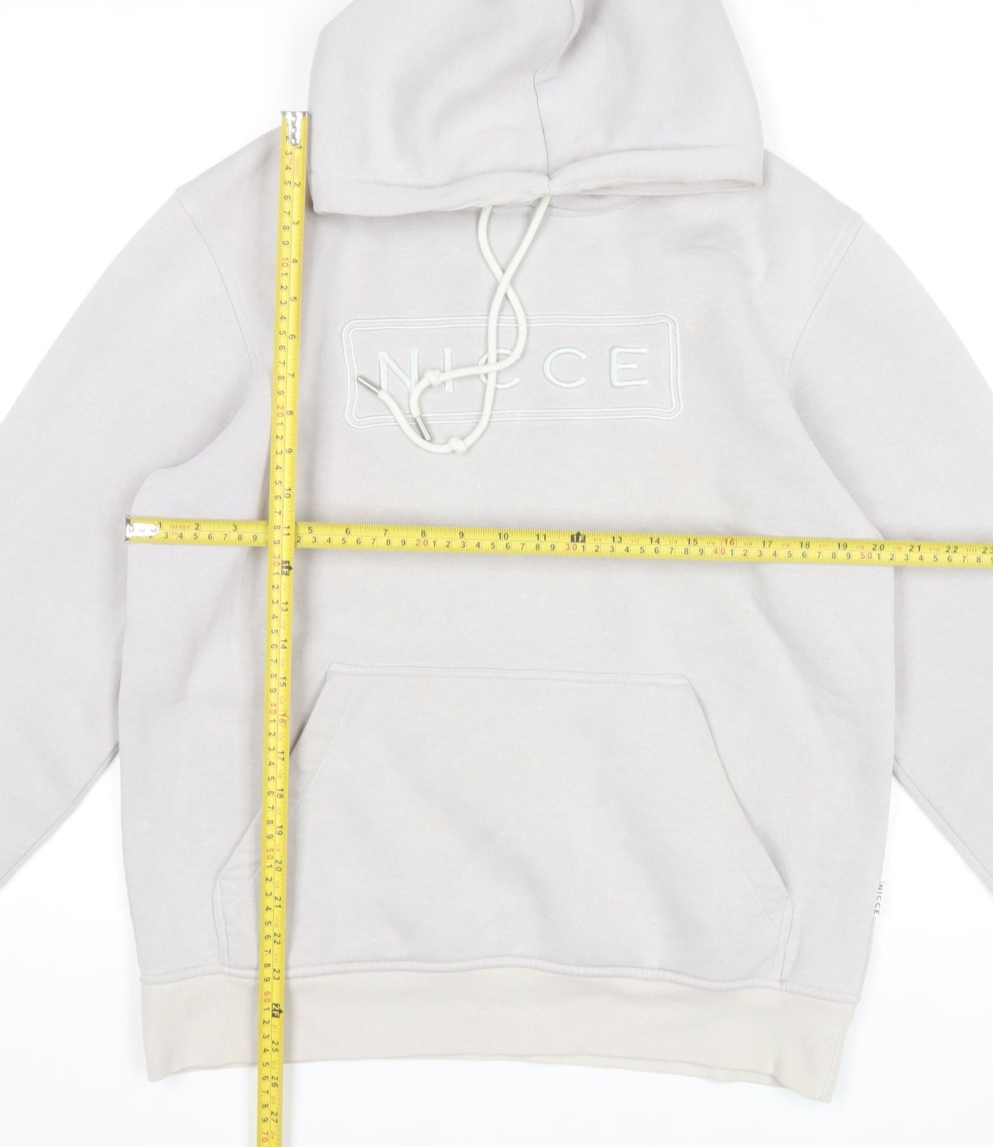 Nicce Mens Beige Pullover Hoodie Medium Regular Fit Logo Fleece