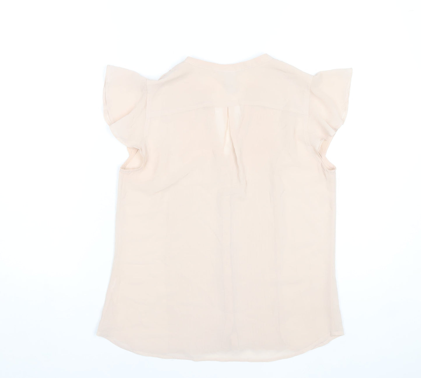 H&M Women’s Beige Pleated V-Neck Tunic Blouse Size 8 Flutter Sleeve