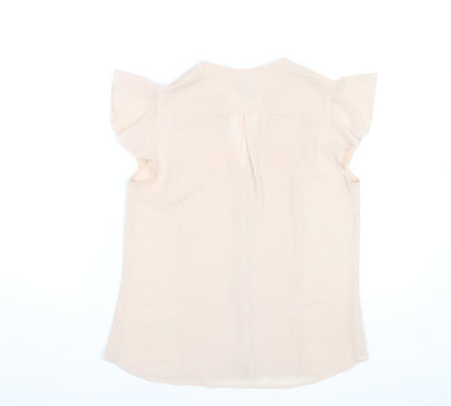 H&M Women’s Beige Pleated V-Neck Tunic Blouse Size 8 Flutter Sleeve