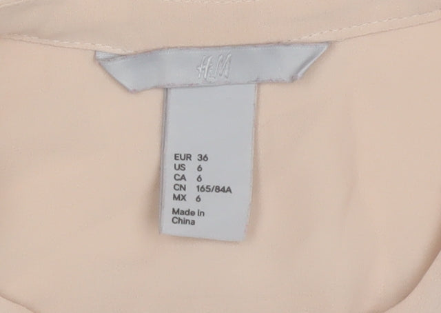 H&M Women’s Beige Pleated V-Neck Tunic Blouse Size 8 Flutter Sleeve