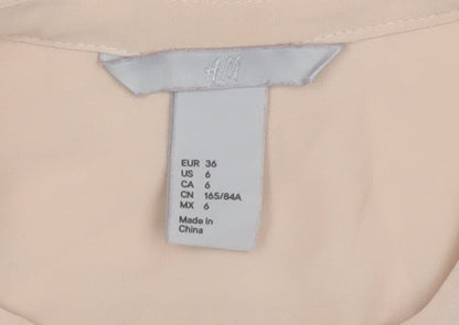 H&M Women’s Beige Pleated V-Neck Tunic Blouse Size 8 Flutter Sleeve