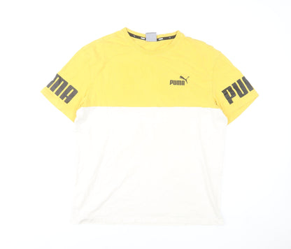 Puma Men Yellow White Colourblock Logo T-Shirt Size M