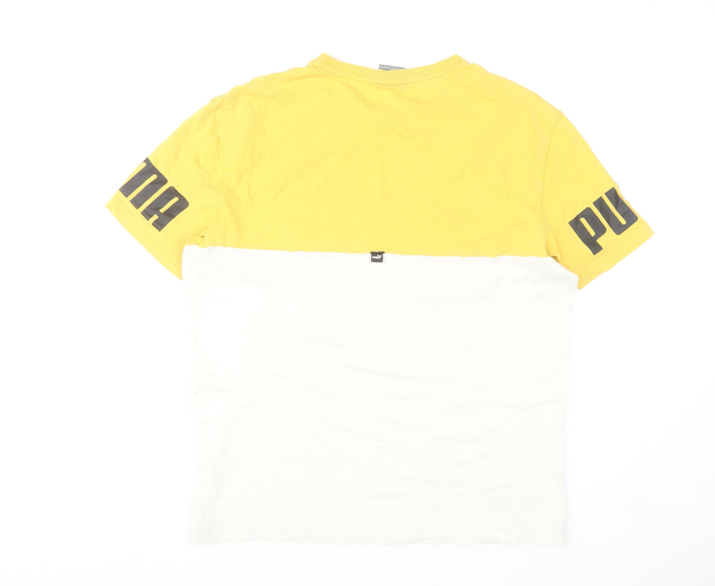 Puma Men Yellow White Colourblock Logo T-Shirt Size M