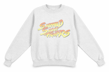 Front view of unisex adults grey sheffield shoot fighters sweatshirt s regular fit