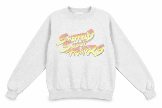 Front view of unisex adults grey sheffield shoot fighters sweatshirt s regular fit
