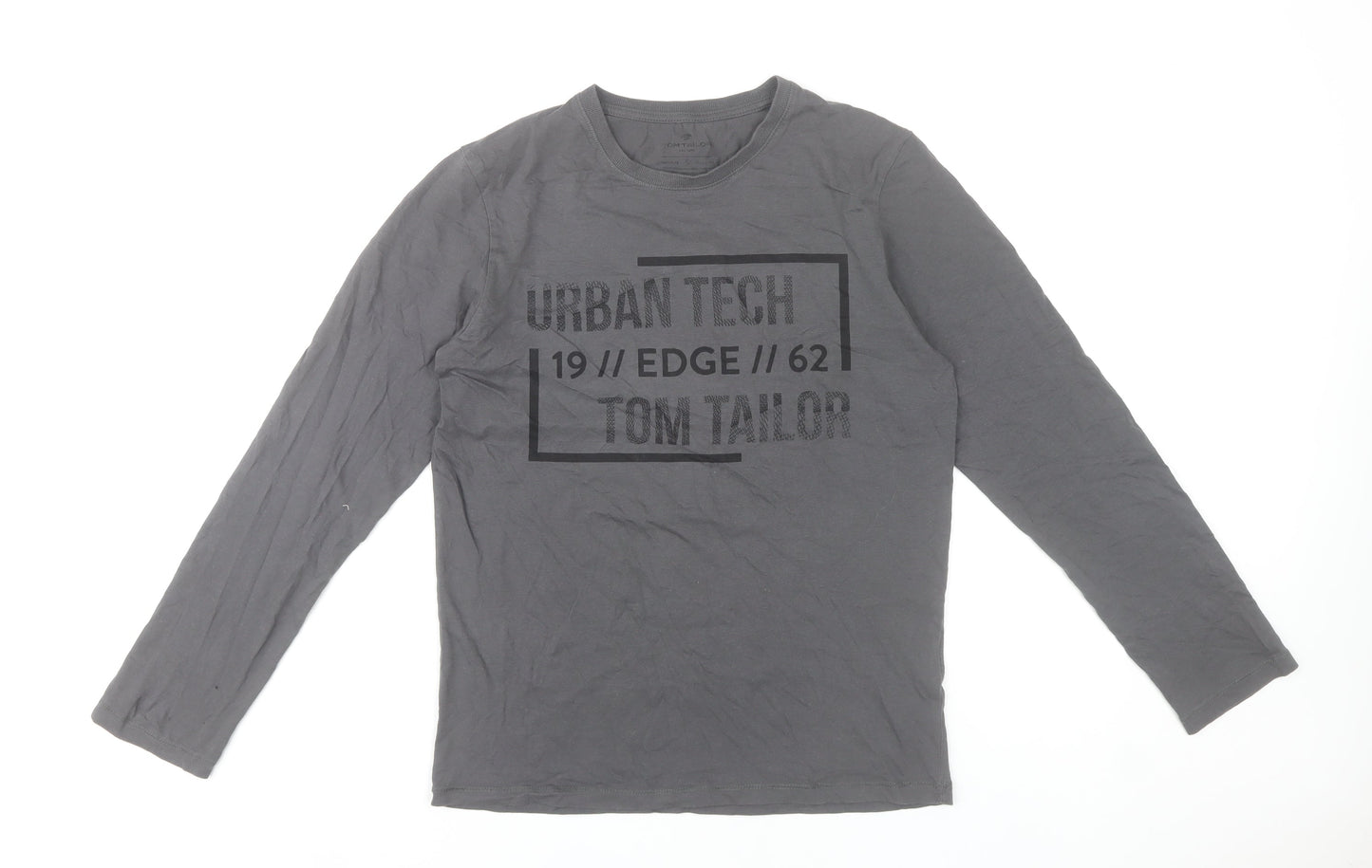 Tom Tailor Men Grey Small Long Sleeve Cotton Graphic T-Shirt