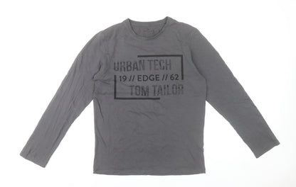 Tom Tailor Men Grey Small Long Sleeve Cotton Graphic T-Shirt