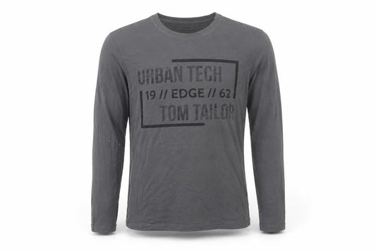 Tom Tailor Men Grey Small Long Sleeve Cotton Graphic T-Shirt