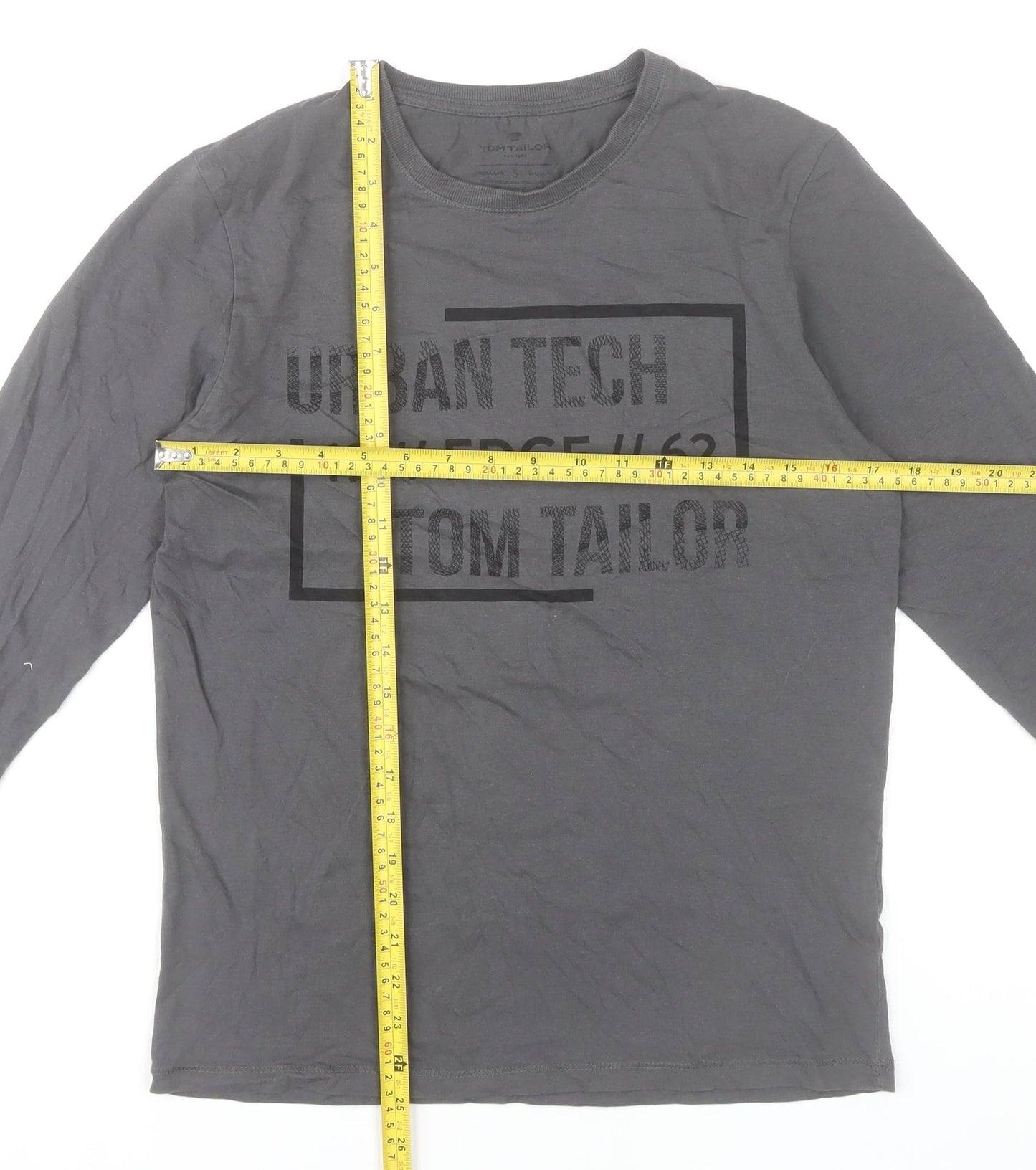 Tom Tailor Men Grey Small Long Sleeve Cotton Graphic T-Shirt