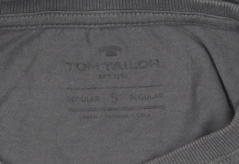 Tom Tailor Men Grey Small Long Sleeve Cotton Graphic T-Shirt