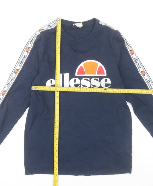 Ellesse Womens Blue Long Sleeve Logo T-Shirt UK 10 Cotton