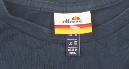 Ellesse Womens Blue Long Sleeve Logo T-Shirt UK 10 Cotton