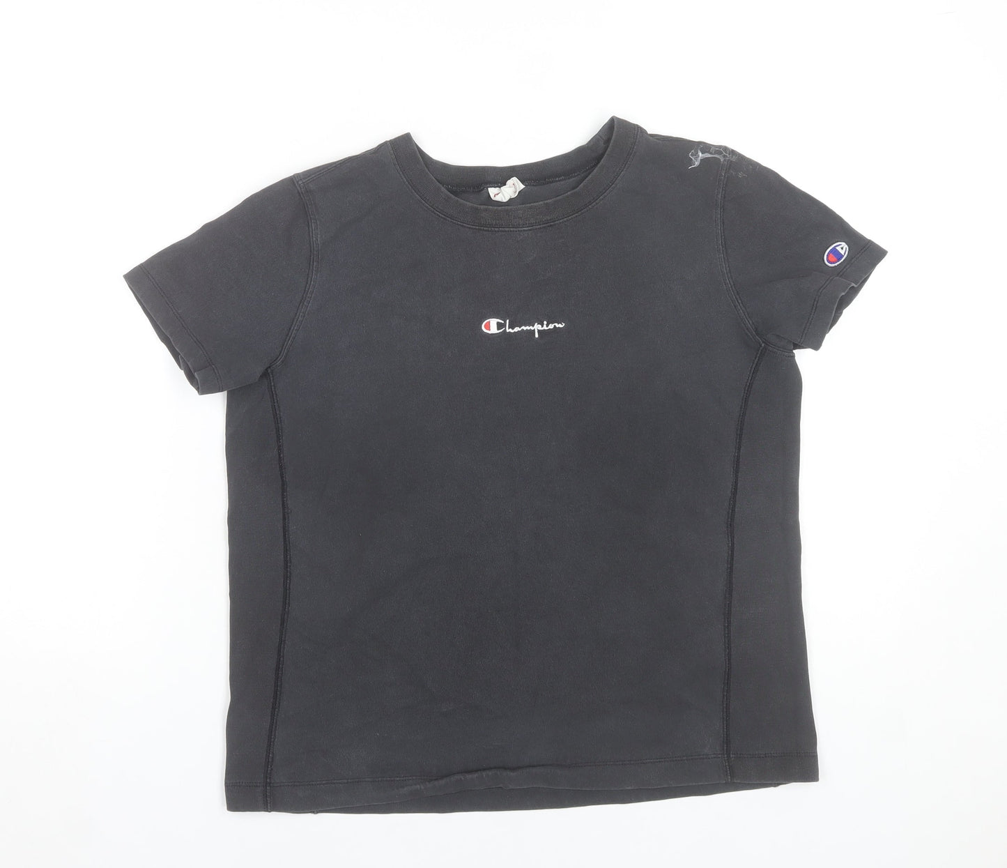 Champion Women Black Medium Basic Cotton Short Sleeve T-Shirt