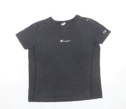 Champion Women Black Medium Basic Cotton Short Sleeve T-Shirt