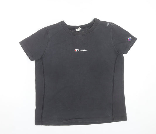 Champion Women Black Medium Basic Cotton Short Sleeve T-Shirt