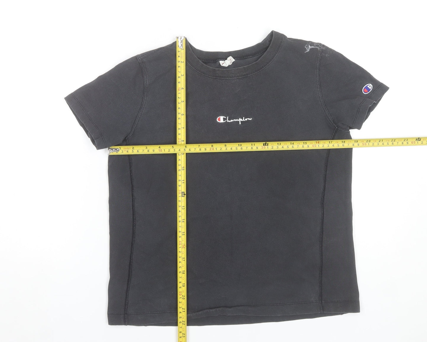 Champion Women Black Medium Basic Cotton Short Sleeve T-Shirt