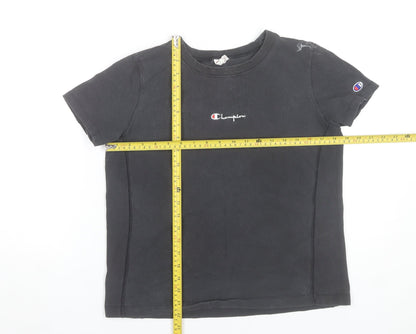 Champion Women Black Medium Basic Cotton Short Sleeve T-Shirt