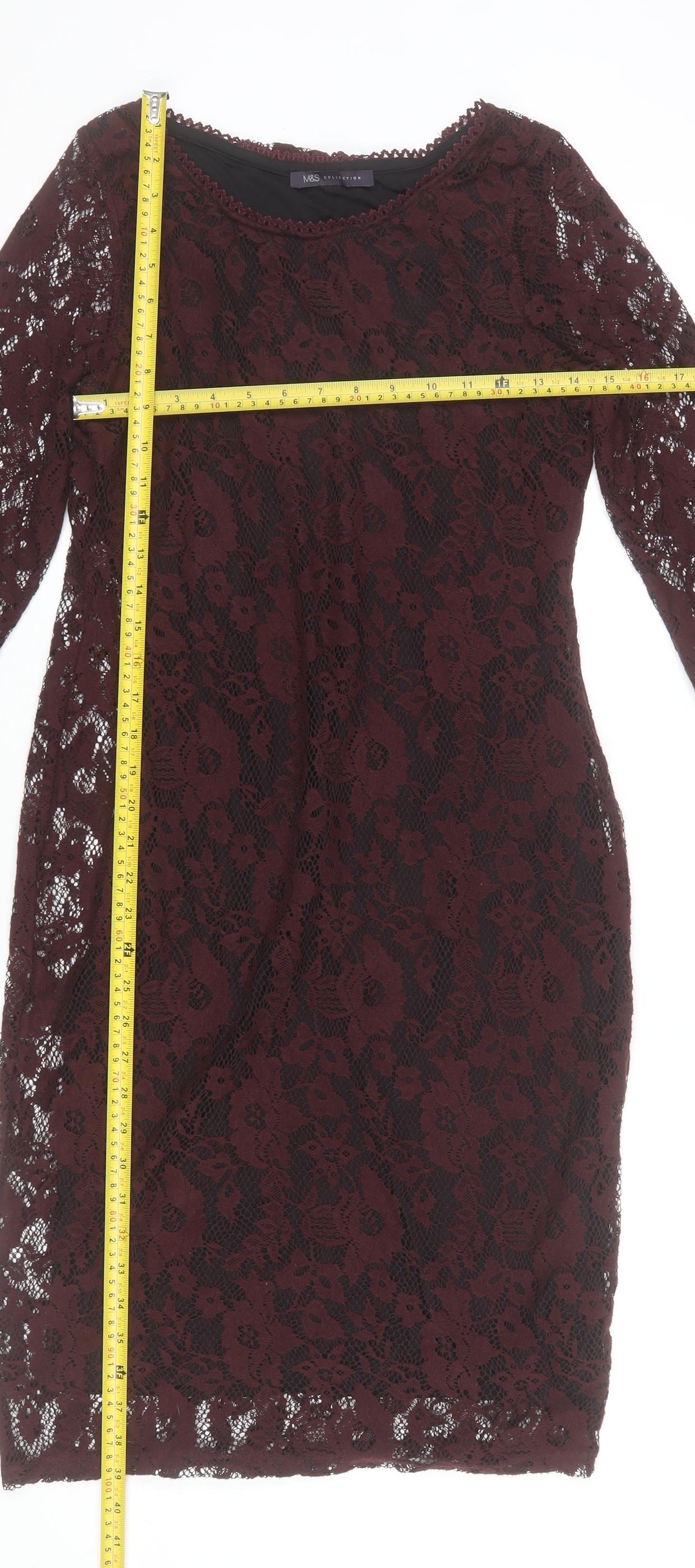 Marks and Spencer Women’s Brown Lace Floral Sheath Dress UK 10