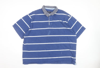 Maine New England Mens Blue Striped Cotton Polo Shirt 2XL