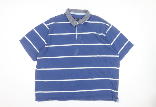 Additional front view of Maine New England men’s blue striped cotton polo shirt 2xl