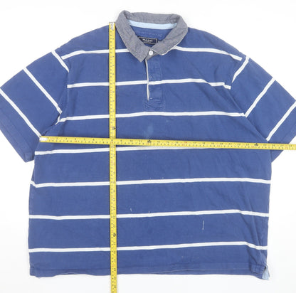 Maine New England Mens Blue Striped Cotton Polo Shirt 2XL