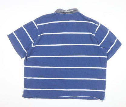 Maine New England Mens Blue Striped Cotton Polo Shirt 2XL