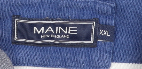 Maine New England Mens Blue Striped Cotton Polo Shirt 2XL