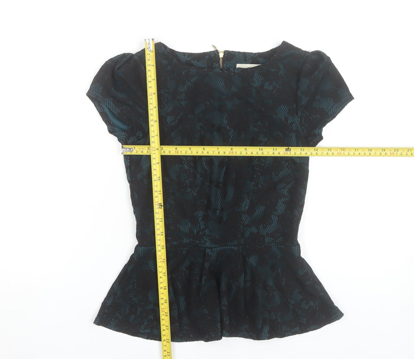 Almari Women’s Blue Floral Jacquard Peplum Blouse Size 8