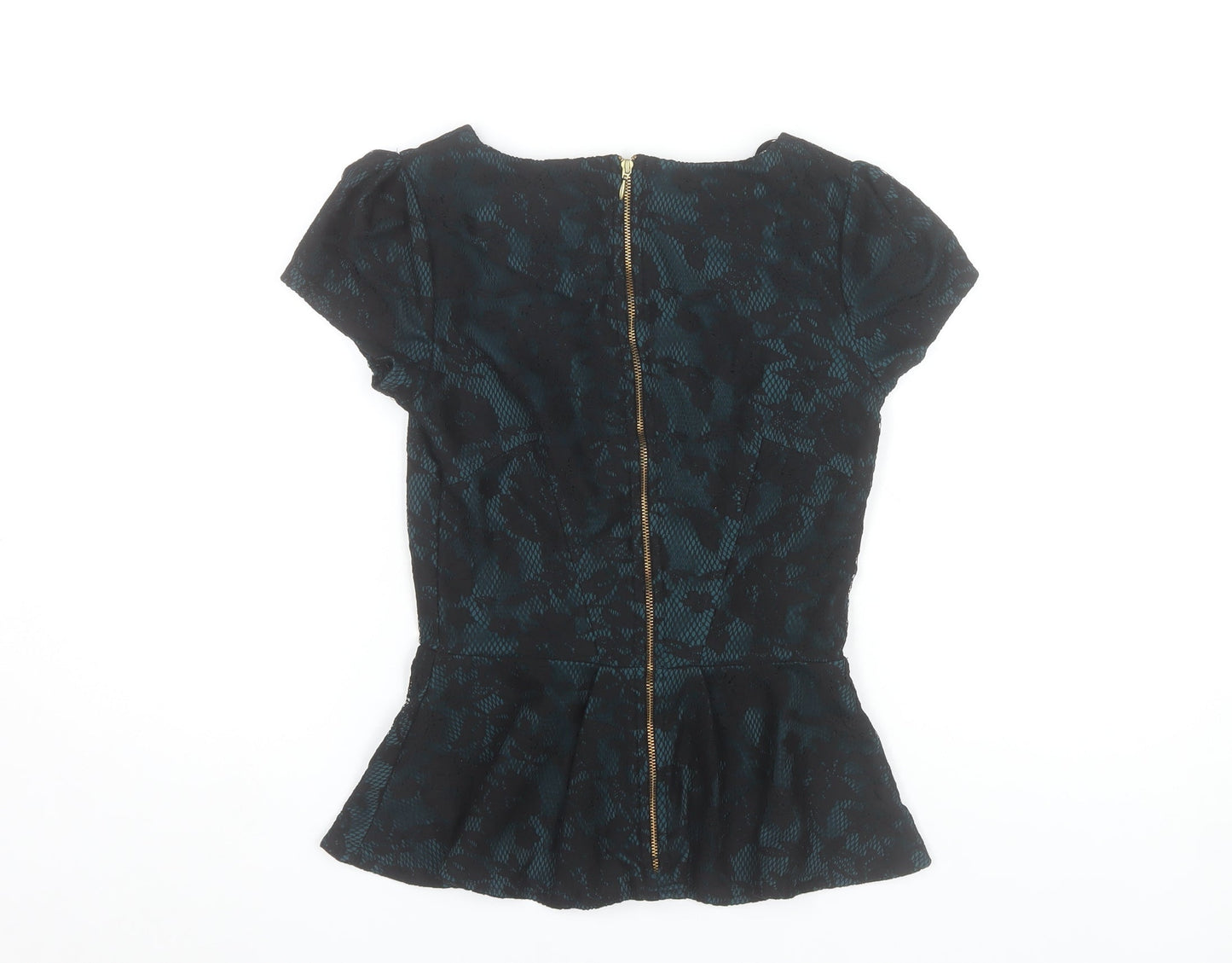 Almari Women’s Blue Floral Jacquard Peplum Blouse Size 8