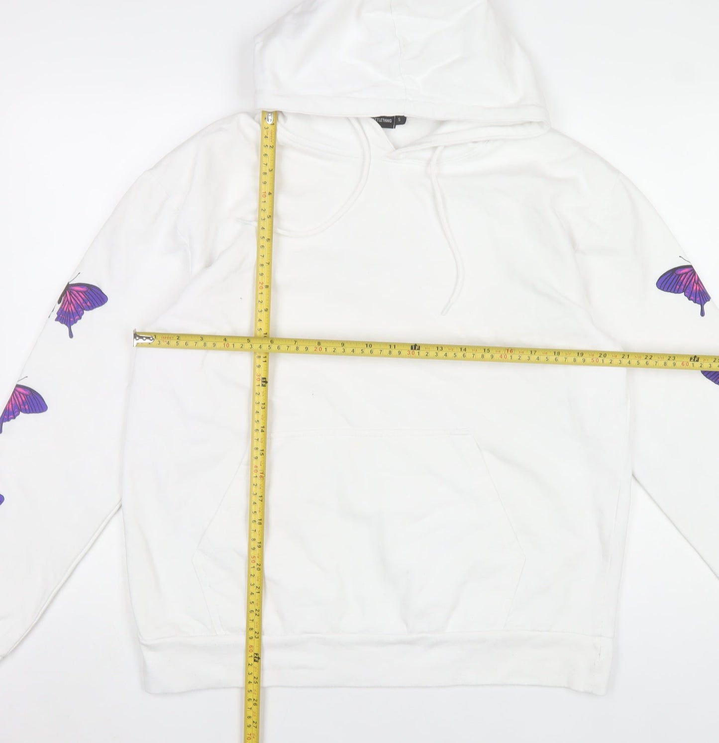 PrettyLittleThing Women’s White Butterfly Hoodie Small Pullover