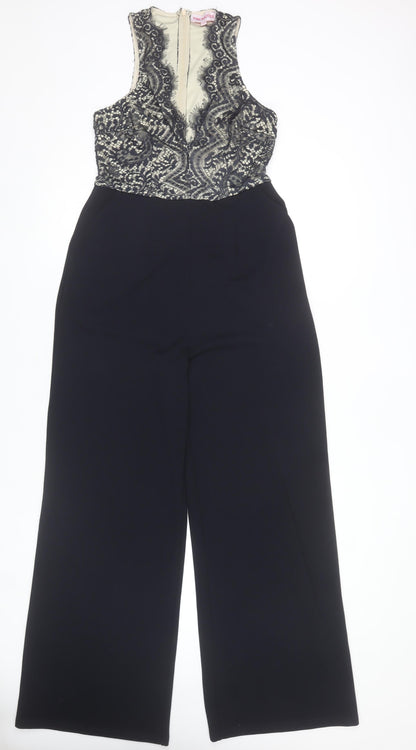 Pink Boutique Women’s Black Ivory Lace V-Neck Sleeveless Wide-Leg Jumpsuit Size 12