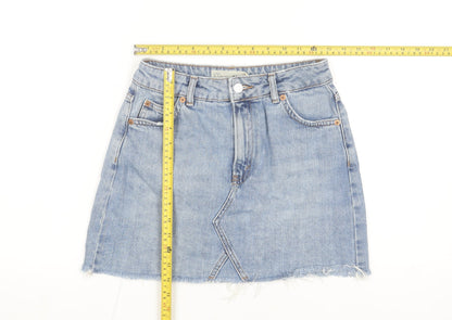Topshop Women Blue Size 8 Mini Denim Skirt Pockets Fringe