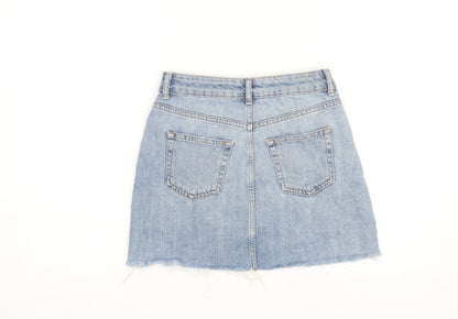 Topshop Women Blue Size 8 Mini Denim Skirt Pockets Fringe