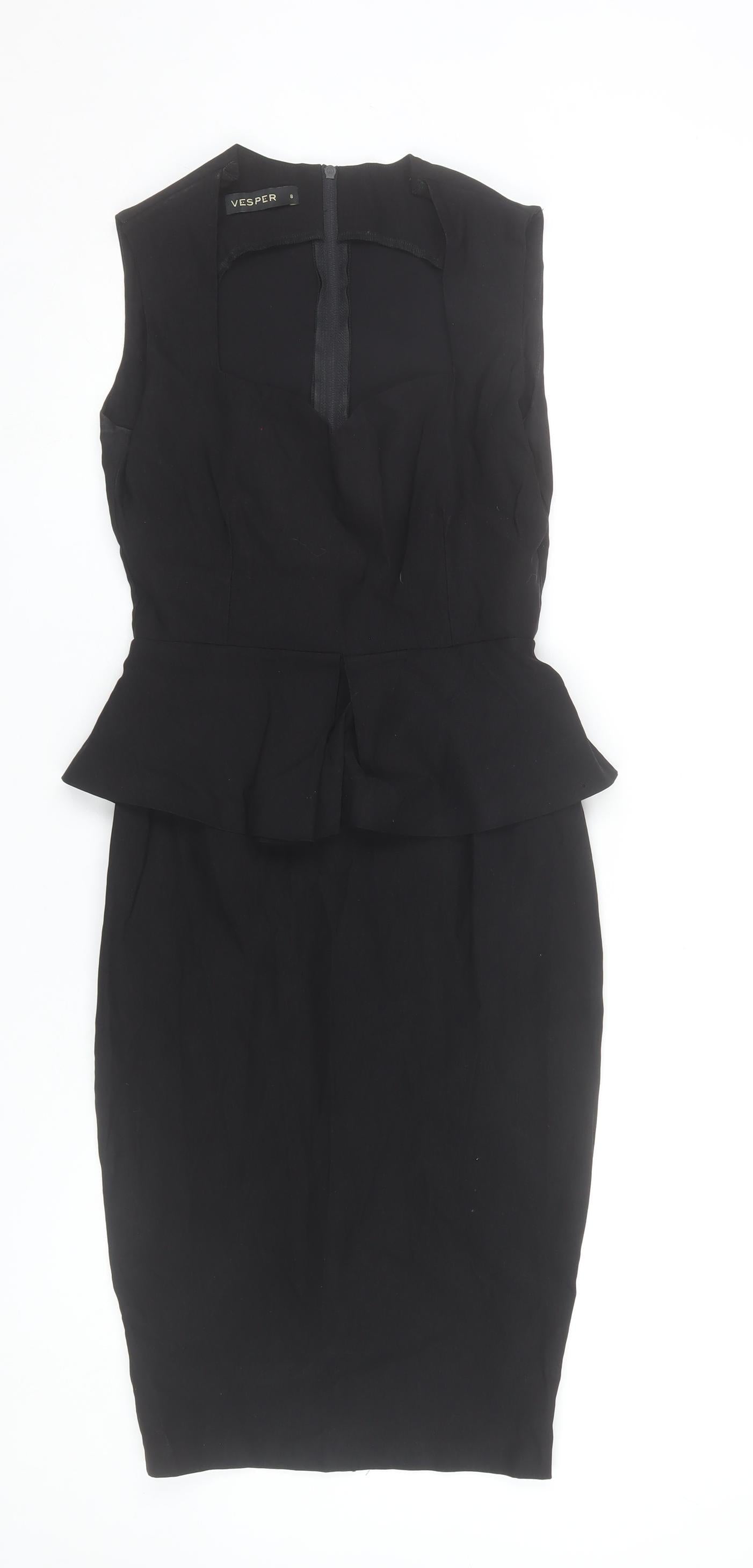 Vesper Women's Black Size 8 Peplum Pencil Dress Sleeveless Knee Length