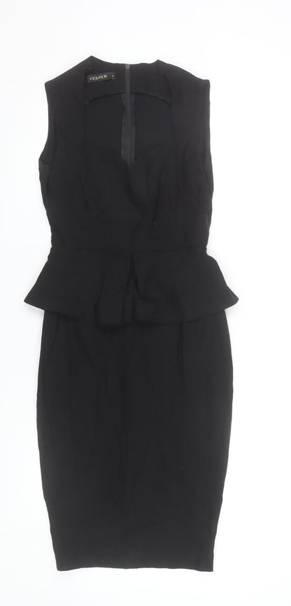 Vesper Women's Black Size 8 Peplum Pencil Dress Sleeveless Knee Length
