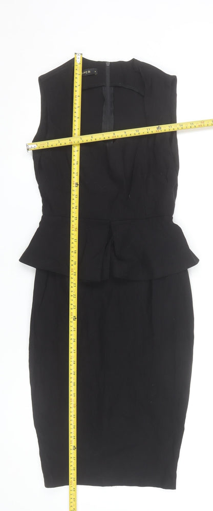 Vesper Women's Black Size 8 Peplum Pencil Dress Sleeveless Knee Length
