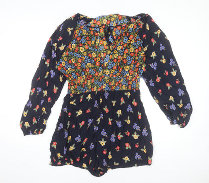 ASOS Womens Multicoloured Floral Long Sleeve Playsuit UK 18