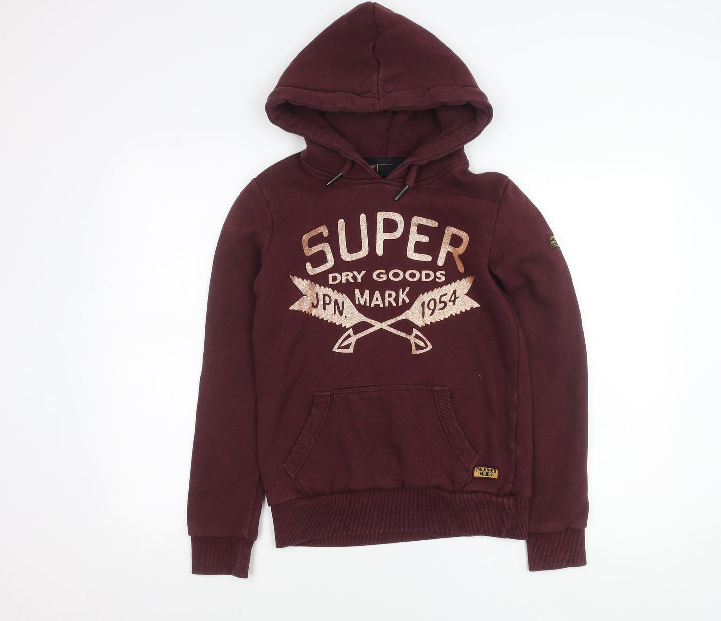 Superdry Womens Red Hoodie Size 6 Pullover Logo Glitter Hooded Sweatshirt