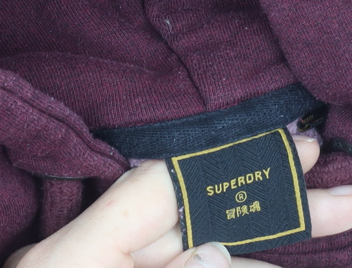 Superdry Womens Red Hoodie Size 6 Pullover Logo Glitter Hooded Sweatshirt