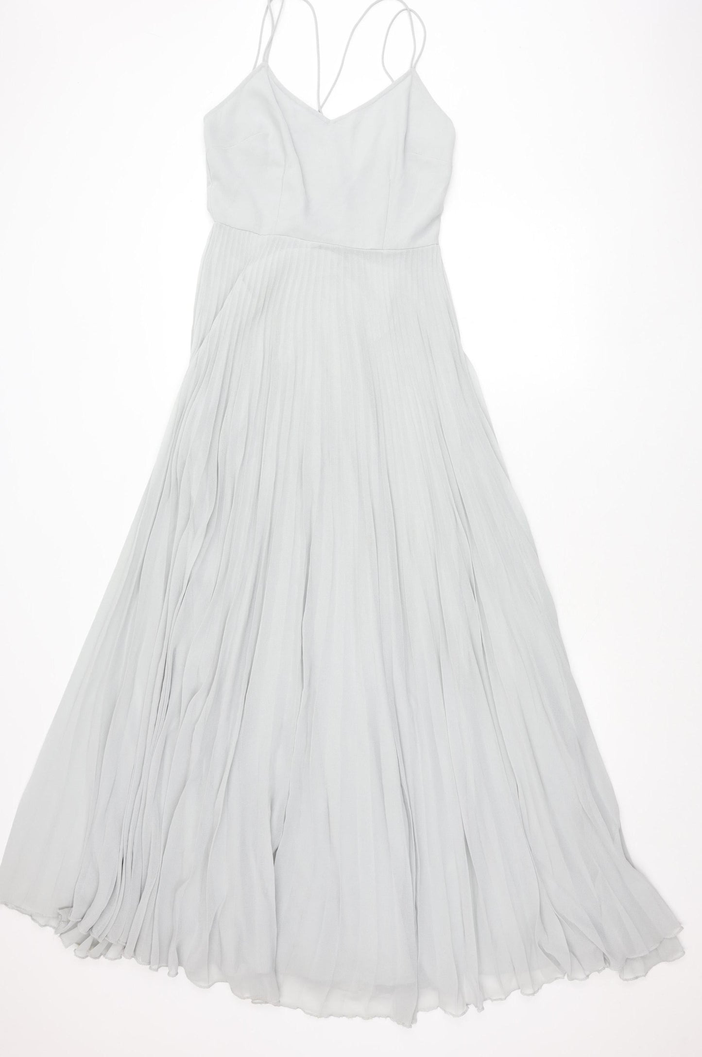 ASOS Women’s Grey Size 8 Midi Pleated Slip Dress V-Neck