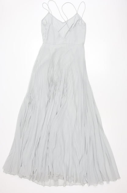 ASOS Women’s Grey Size 8 Midi Pleated Slip Dress V-Neck