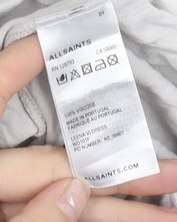 AllSaints Womens Grey Asymmetric Draped Midi Dress Size S