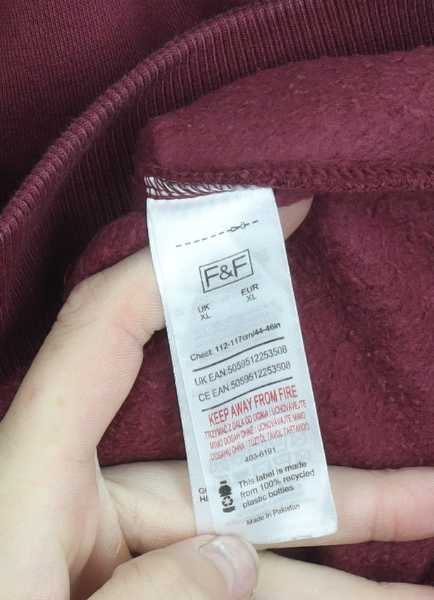 F&F Unisex Adults Red XL 44-46" Pullover Sweatshirt Crew Neck Long Sleeve