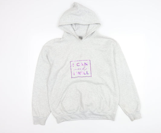 Additional front view of Gildan unisex adults grey pullover hoodie m graphic print