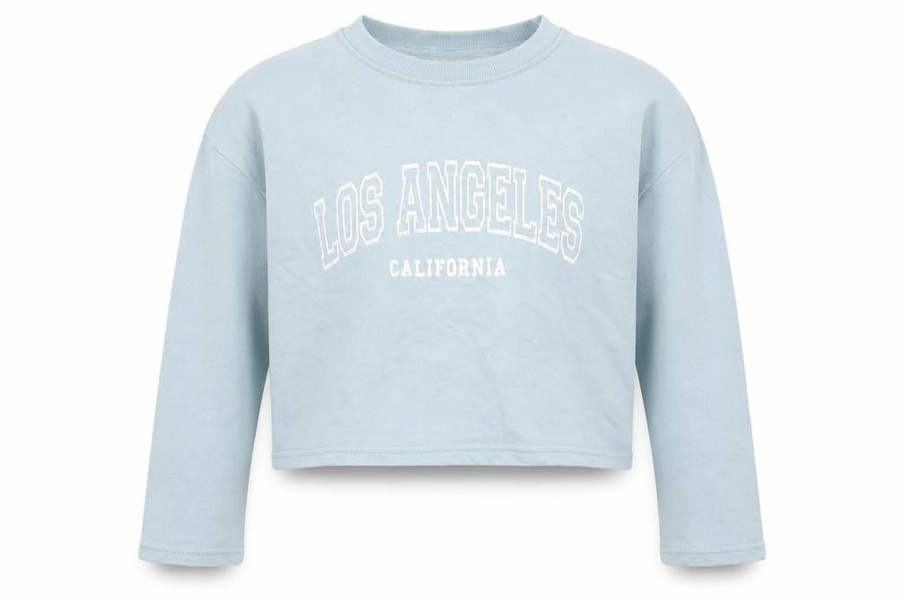 Front view of Primark girls’ blue los angeles pullover sweatshirt 12-13y crew neck