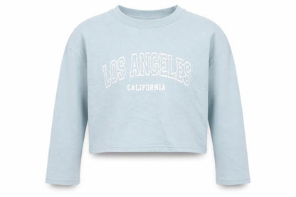Front view of Primark girls’ blue los angeles pullover sweatshirt 12-13y crew neck