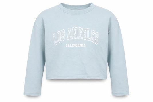 Front view of Primark girls’ blue los angeles pullover sweatshirt 12-13y crew neck