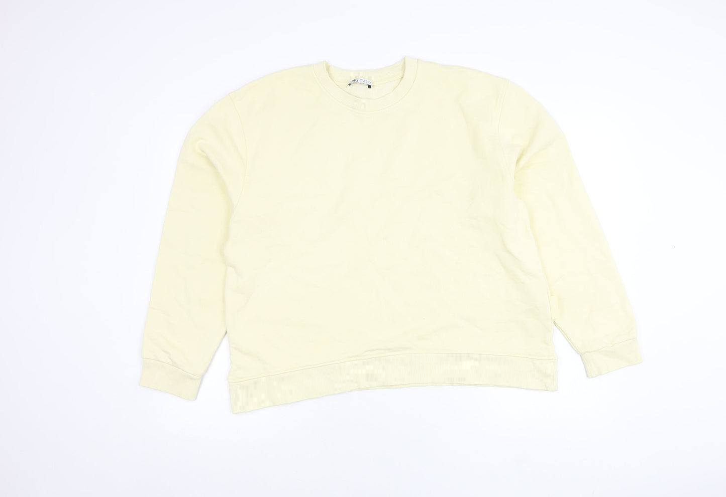 Zara Women Ivory Crew Neck Long Sleeve Pullover Sweatshirt Size L